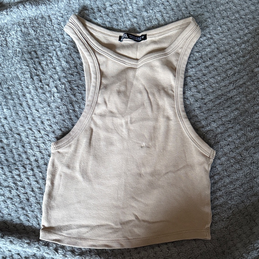 Zara Light Beige cropped Tank Top size medium